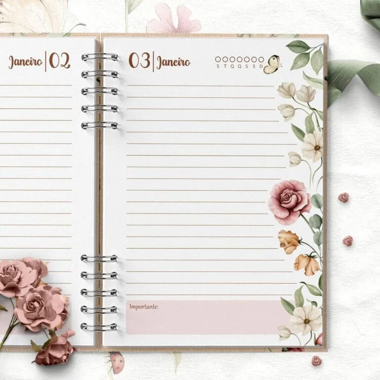 COMBO 6 Agendas 2026 e Permanente COM e SEM HORÁRIOS Floral Romântico (Bicho Papel) - Imagem 8