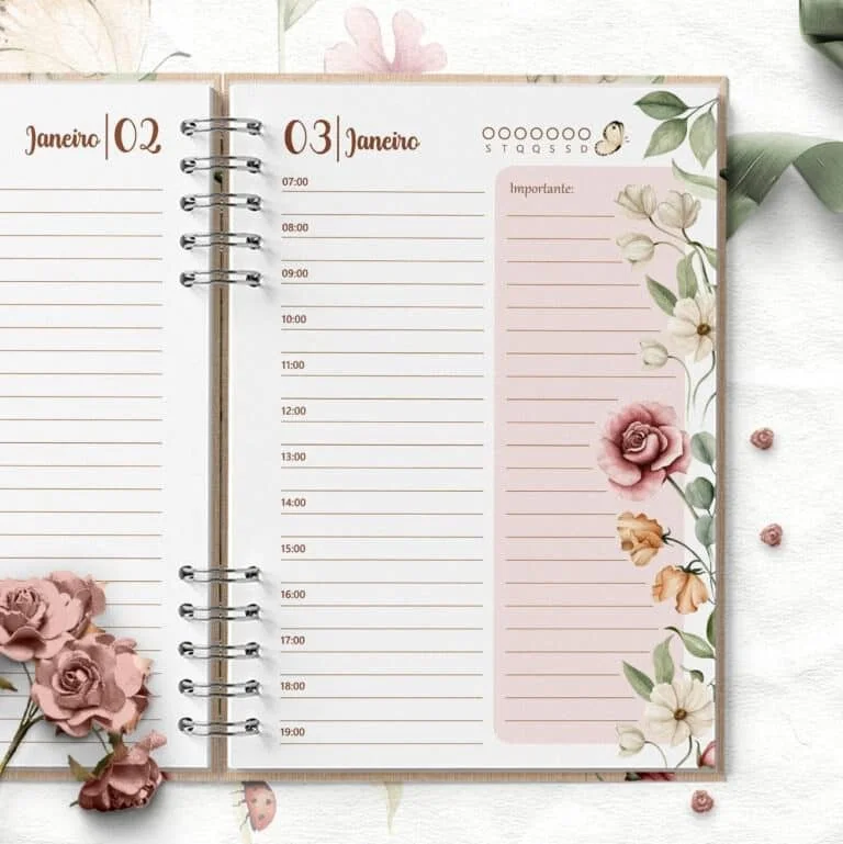COMBO 6 Agendas 2026 e Permanente COM e SEM HORÁRIOS Floral Romântico (Bicho Papel) - Imagem 9