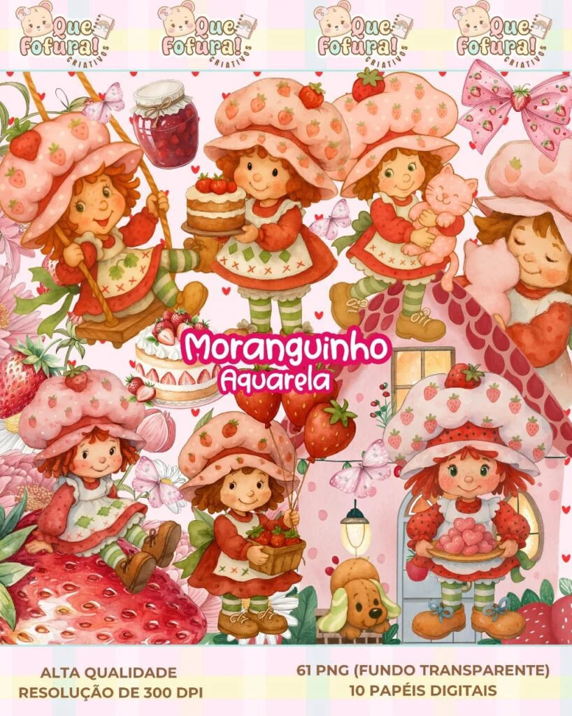 Moranguinho Vintage Aquarela - Kit Digital