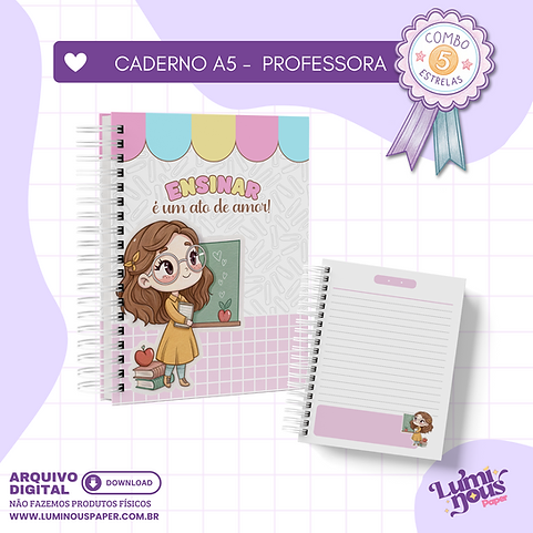 Combo 5 estrelas – Caderno Professora A5 (Luminous)