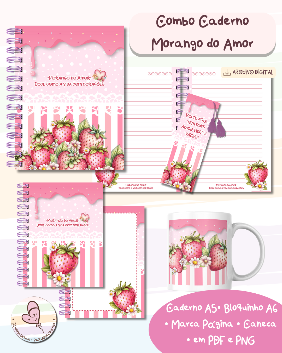 Combo Caderno Morango do Amor