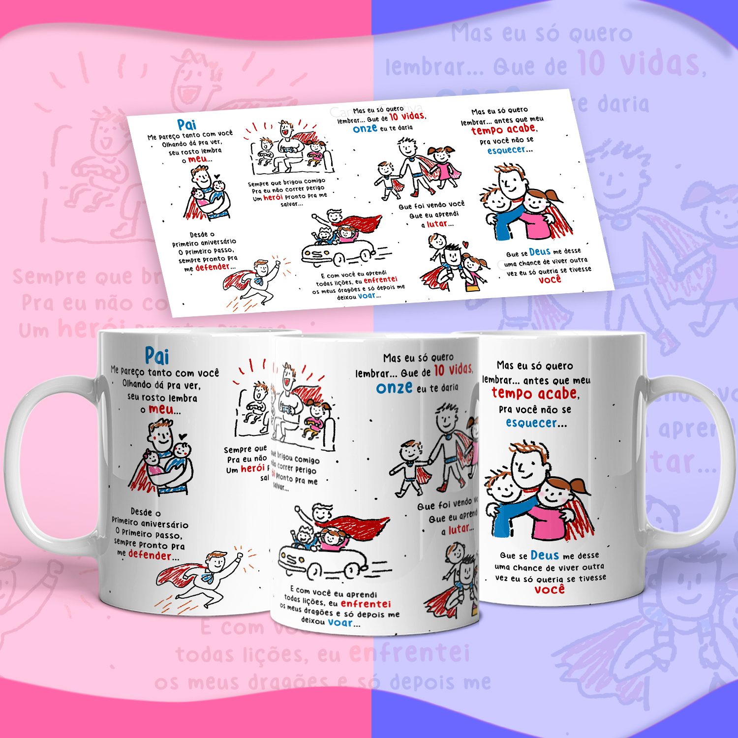 Pai… Onze vidas Versão Pai de Casal Filhos – Arte Avulsa Caneca