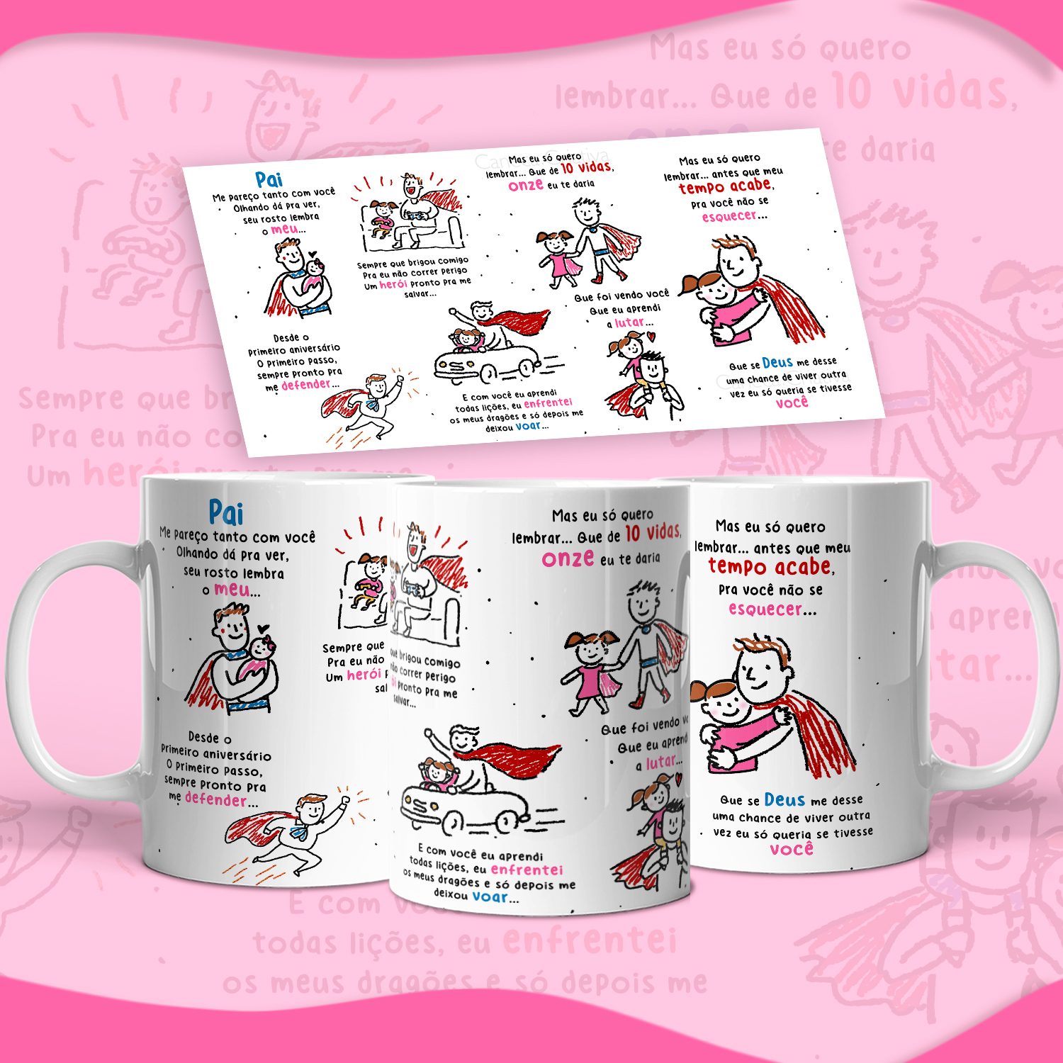 Pai… Onze vidas Versão Pai de Menina  – Arte Avulsa Caneca