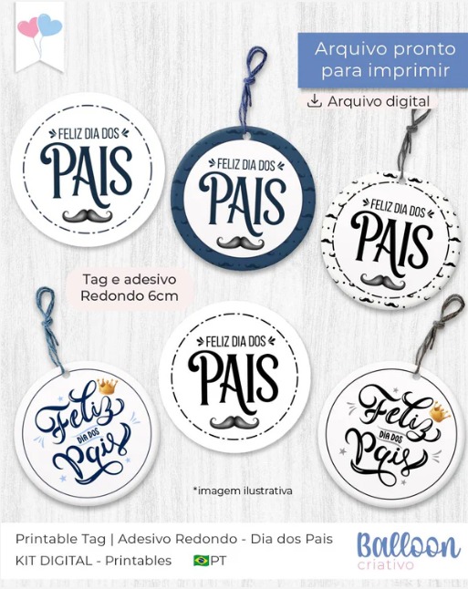 Kit Printable – Tag e Adesivo Redondo 6cm – Dia dos Pais