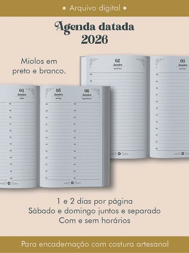Agenda 2026 preto e branco WIRE-O (Perfeito Miolo)