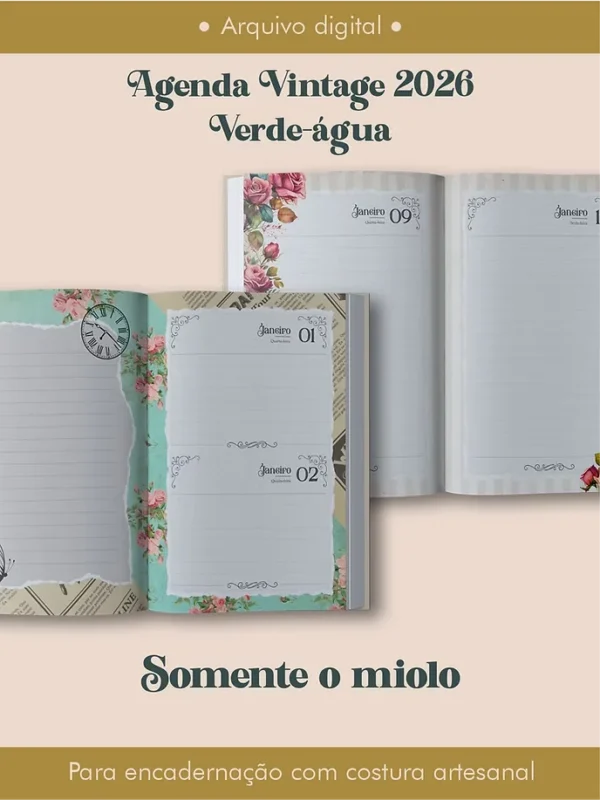 Miolo Agenda Vintage 2026 Costura (Perfeito Miolo)