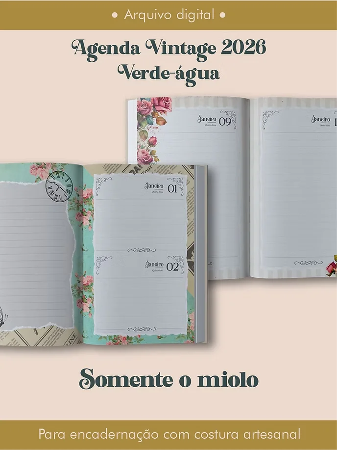 Miolo Agenda Vintage 2026 Costura (Perfeito Miolo)