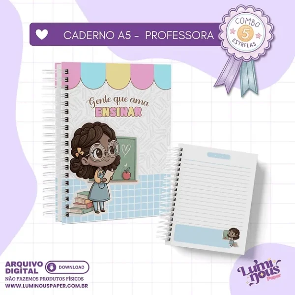 Combo 5 estrelas – Caderno Professora A5 (Luminous) - Imagem 2
