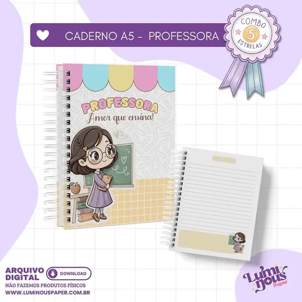 Combo 5 estrelas – Caderno Professora A5 (Luminous) - Imagem 5