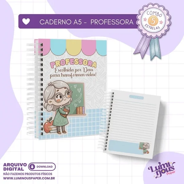 Combo 5 estrelas – Caderno Professora A5 (Luminous) - Imagem 4