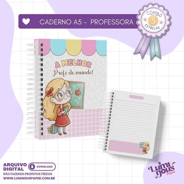 Combo 5 estrelas – Caderno Professora A5 (Luminous) - Imagem 3