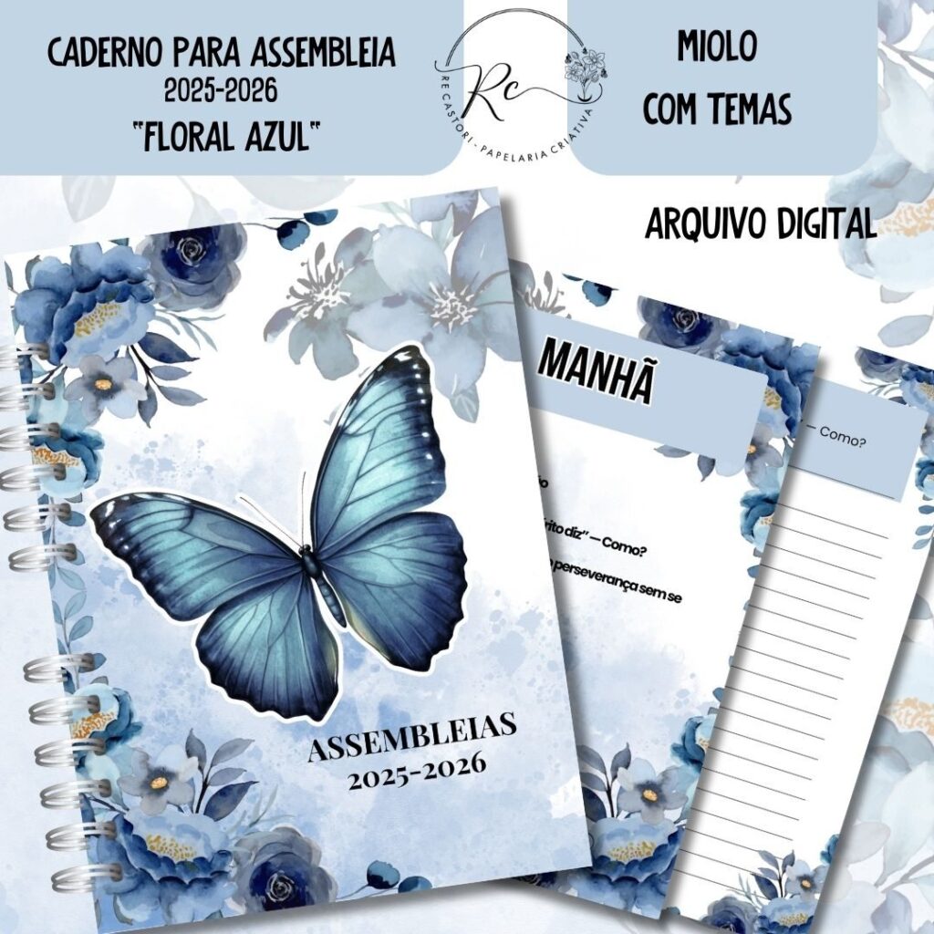 Caderno Assembeia de Circuito 2025/2026 – FLORAL AZUL C/TEMA (Re Castori)