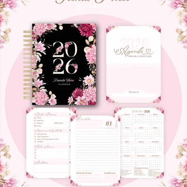 Arquivo Agenda Floral Preta - Pamella