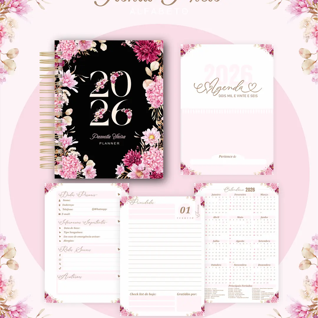 Arquivo Agenda Floral Preta - Pamella