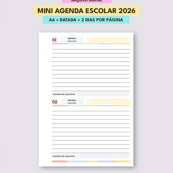 Arquivo Mini Agenda Escolar Datada A6 2DPP - Mascute - Imagem 3