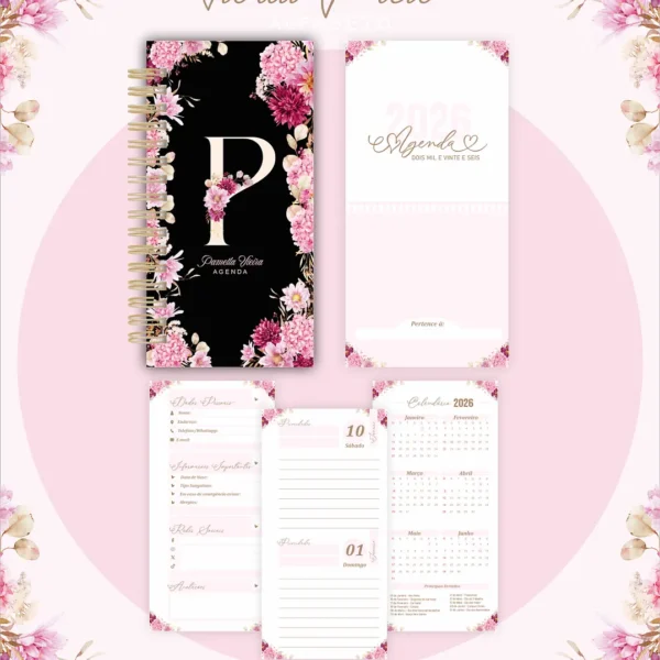 Arquivo Agenda Floral Preta - Pamella - Imagem 4