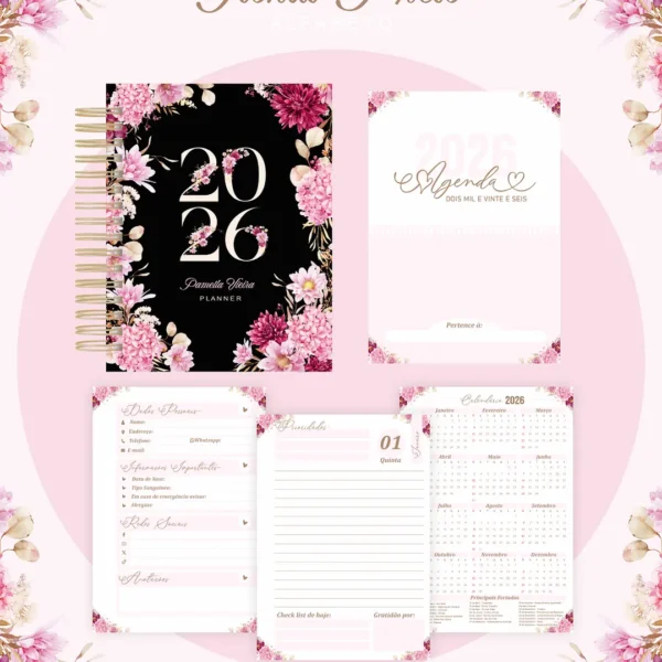 Arquivo Agenda Floral Preta - Pamella - Imagem 3