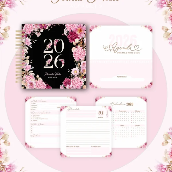 Arquivo Agenda Floral Preta - Pamella - Imagem 2