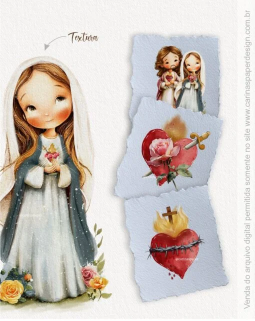 Kit Digital Ilustrações Sagrado Coração: Maria e Jesus - Imagem 2