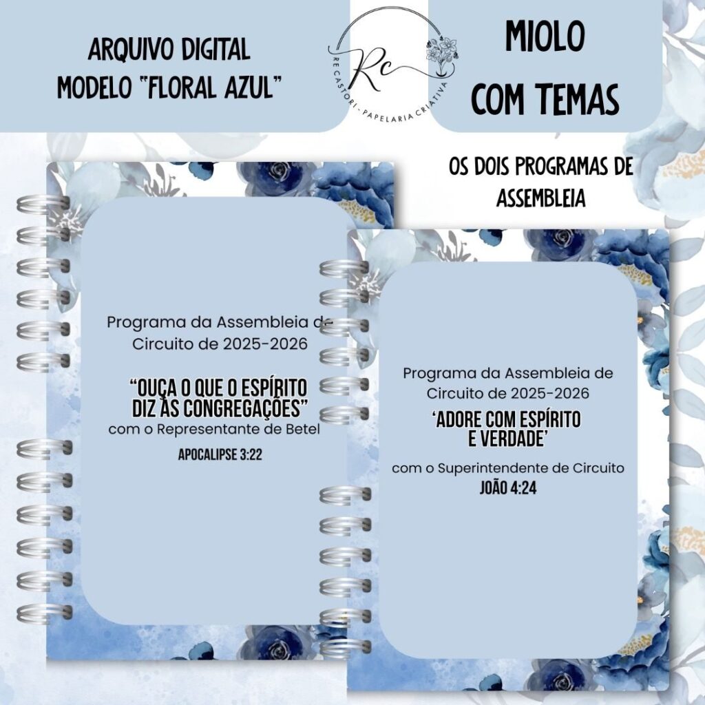 Caderno Assembeia de Circuito 2025/2026 – FLORAL AZUL C/TEMA (Re Castori) - Imagem 3