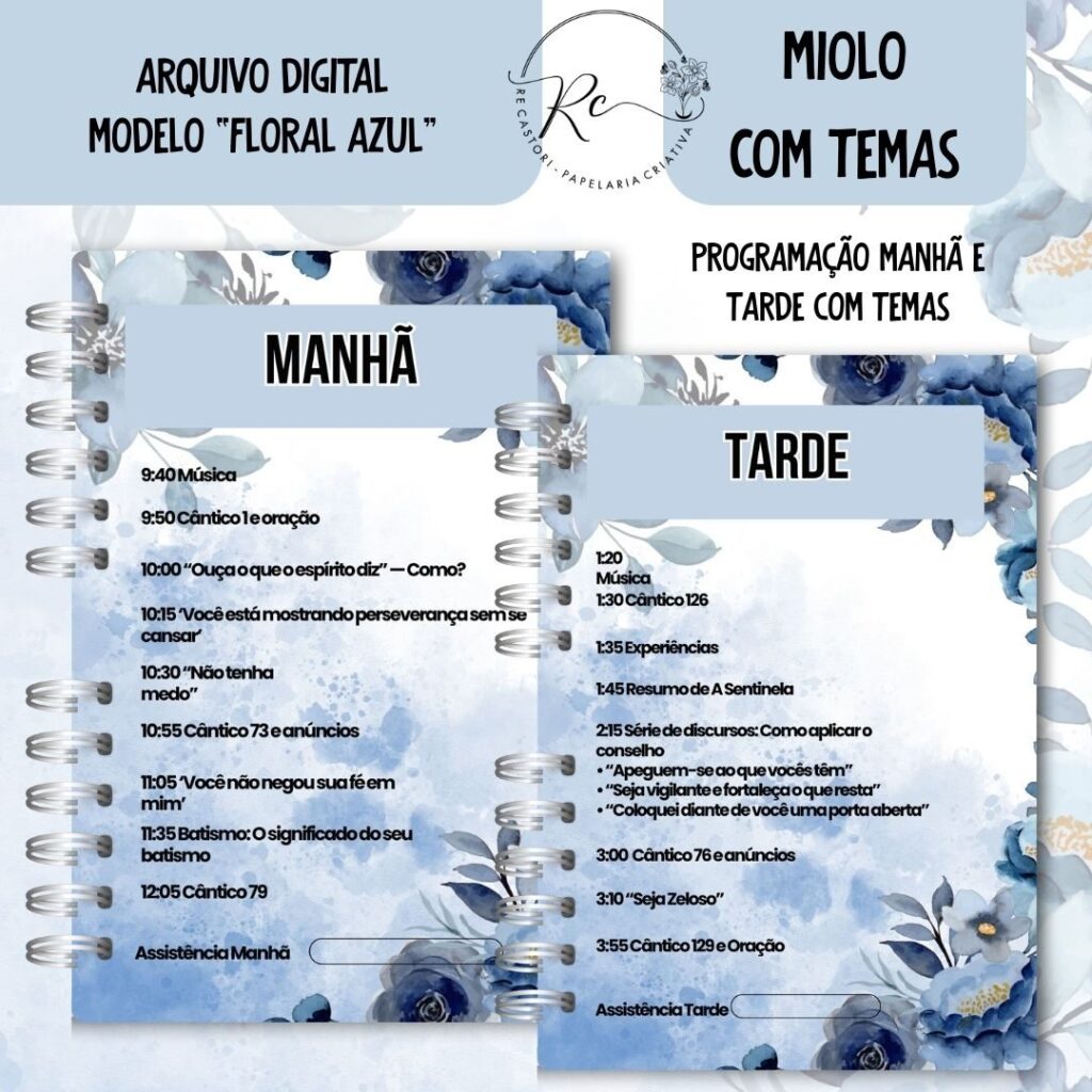 Caderno Assembeia de Circuito 2025/2026 – FLORAL AZUL C/TEMA (Re Castori) - Imagem 4