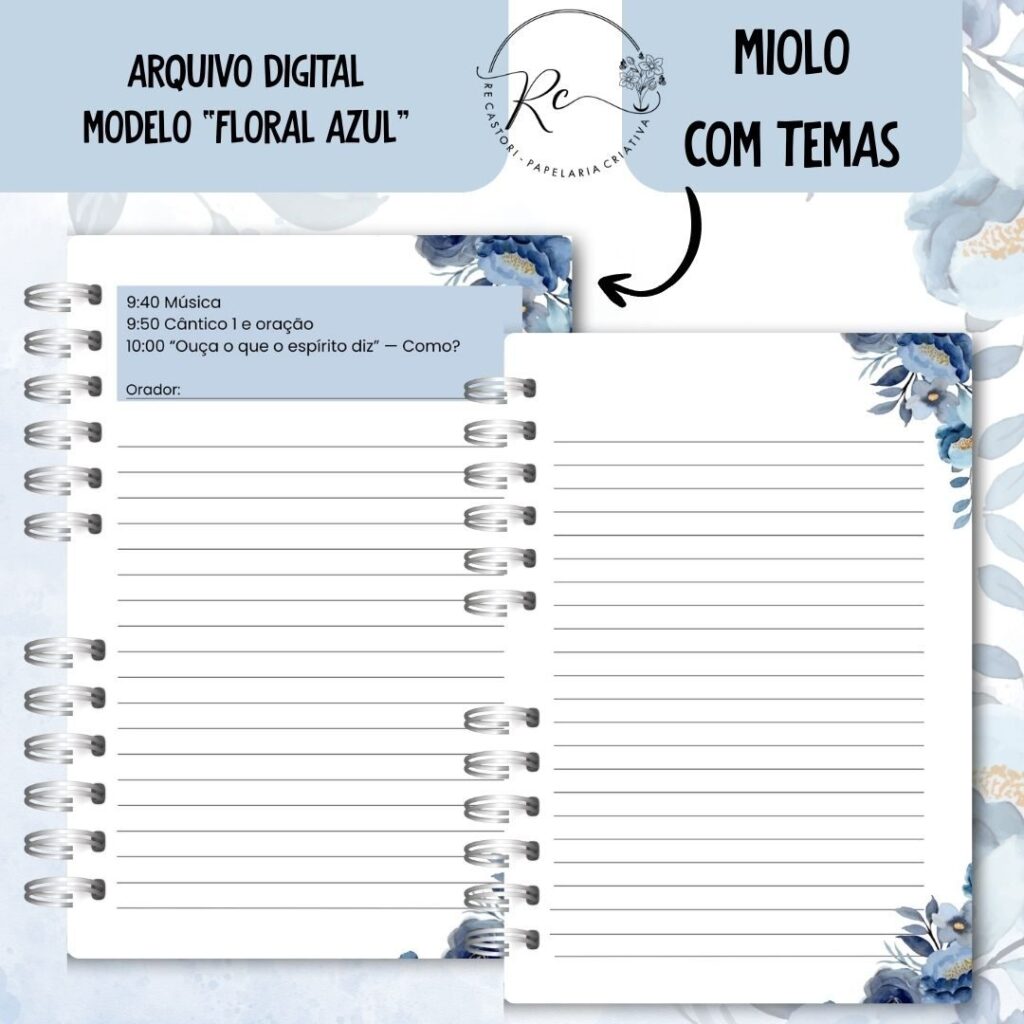 Caderno Assembeia de Circuito 2025/2026 – FLORAL AZUL C/TEMA (Re Castori) - Imagem 5