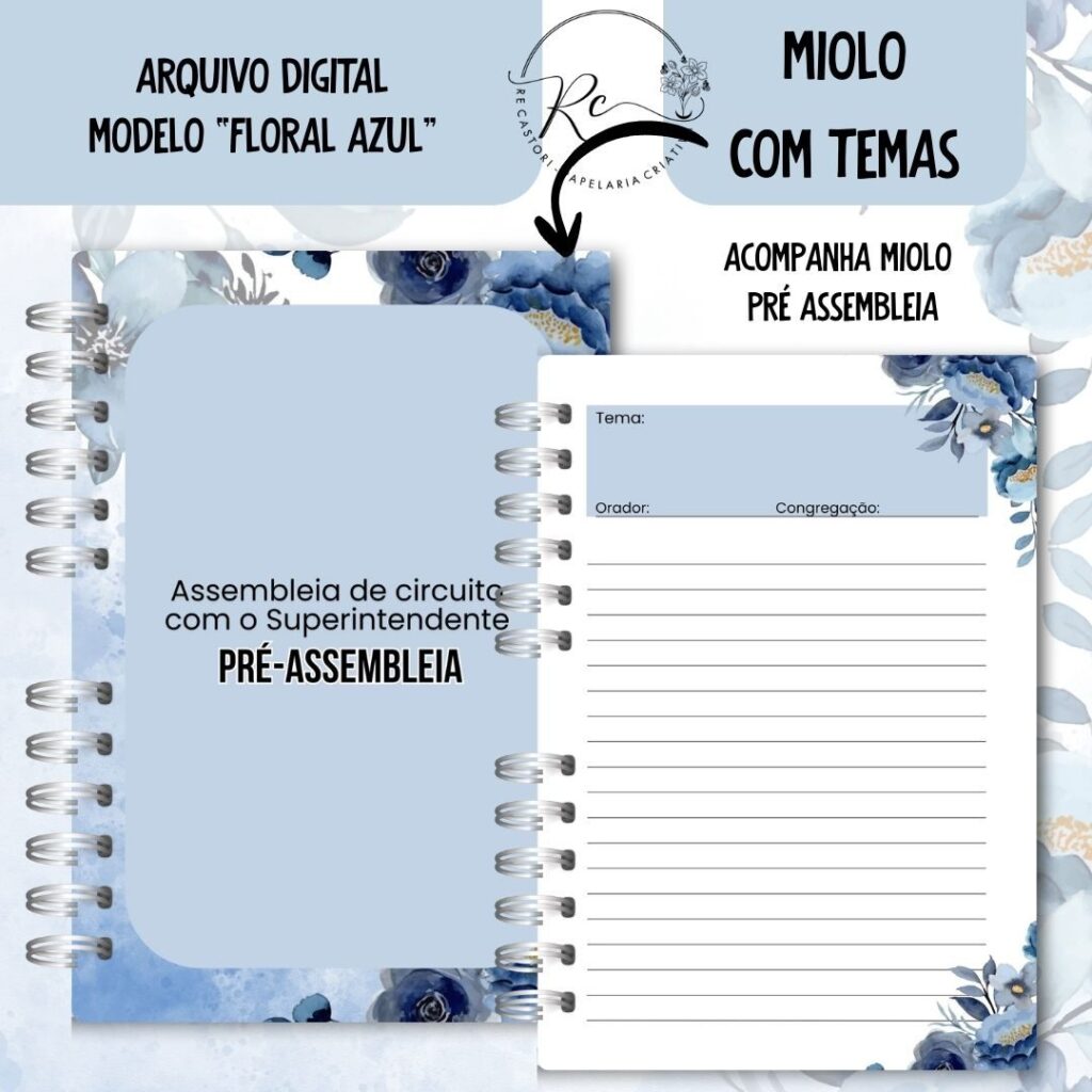 Caderno Assembeia de Circuito 2025/2026 – FLORAL AZUL C/TEMA (Re Castori) - Imagem 6