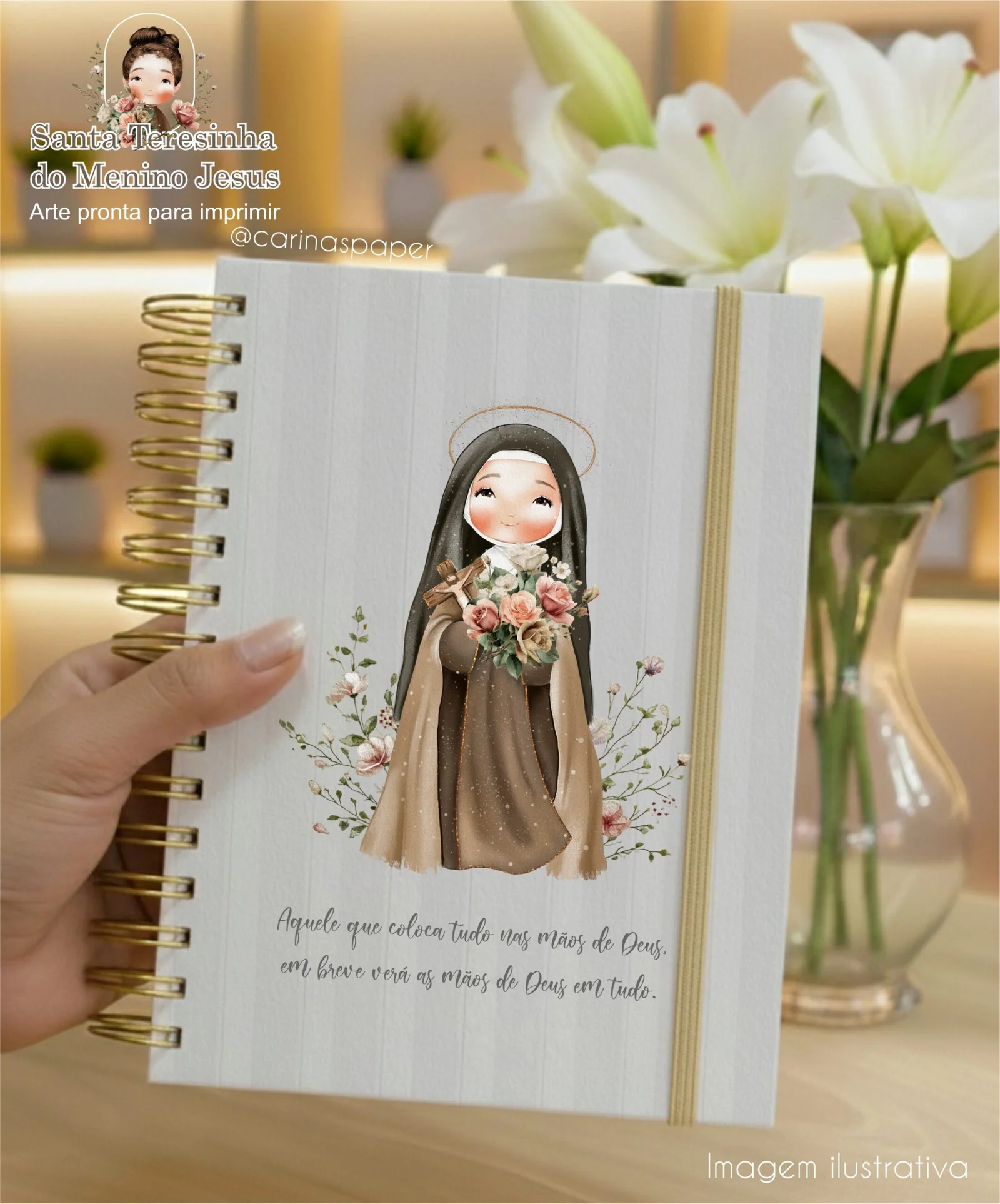 Arte pronta para imprimir Caderno A5 Santa Teresinha - Carinas