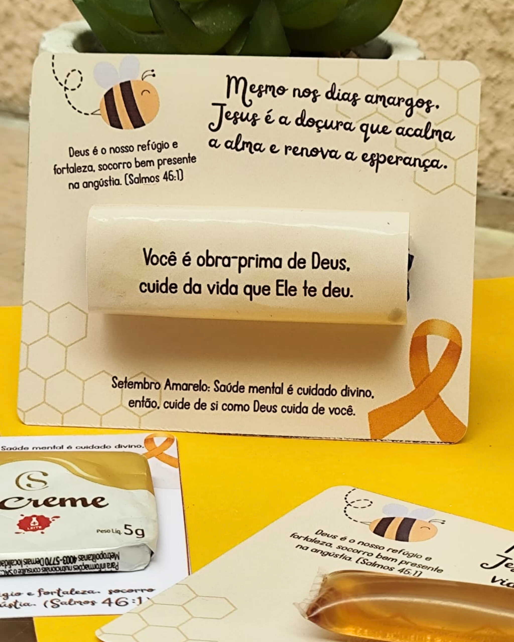 Card doces e mel "Jesus é o mel" - Setembro Amarelo Cristão