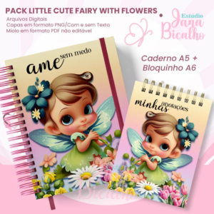 PACK Caderno Pautado A5+Bloquinho A6 – Little Cute Fairy with flowers