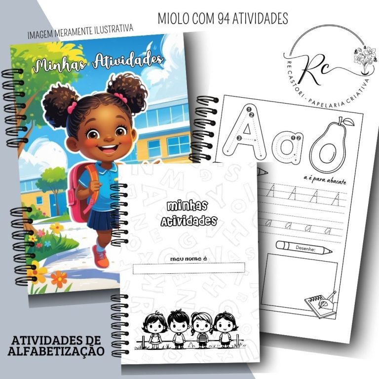 Kit Caderno com Atividades de Alfabetização Escolar – Feminino e Masculino (Re Castori)
