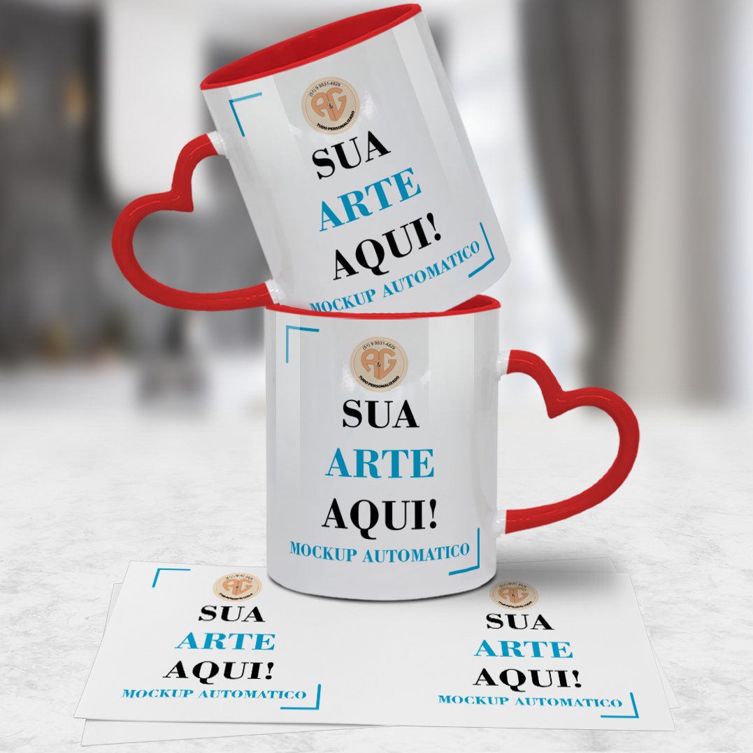 Mockup Automátizado para Caneca Alça Coração- PSD