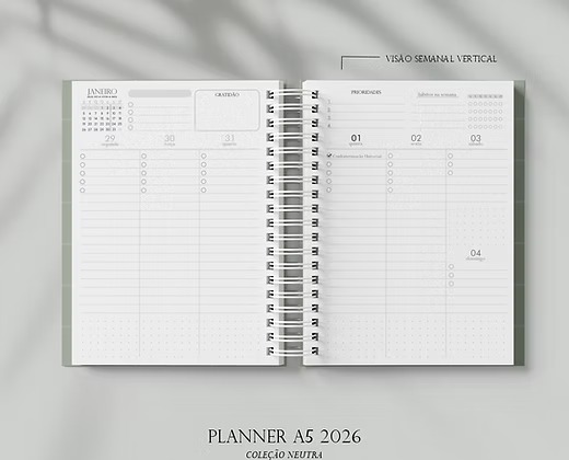 Planner A5 Neutro 2026 (Estúdio G19)