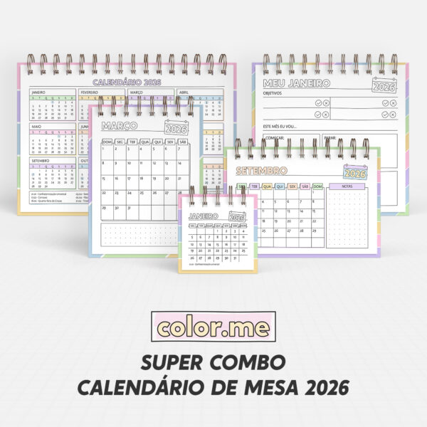 SUPER COMBO de Calendário de mesa para Colorir 2026 | Color.Me (Nilmara)
