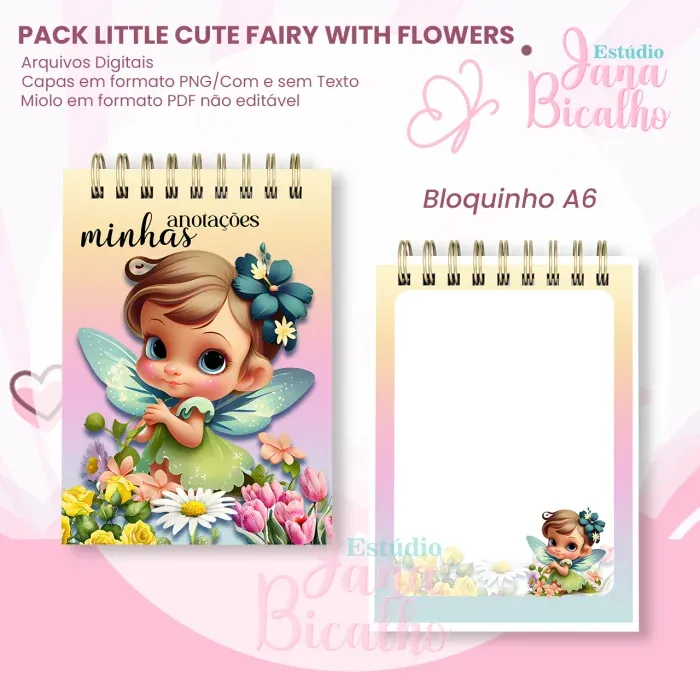 PACK Caderno Pautado A5+Bloquinho A6 – Little Cute Fairy with flowers - Imagem 2
