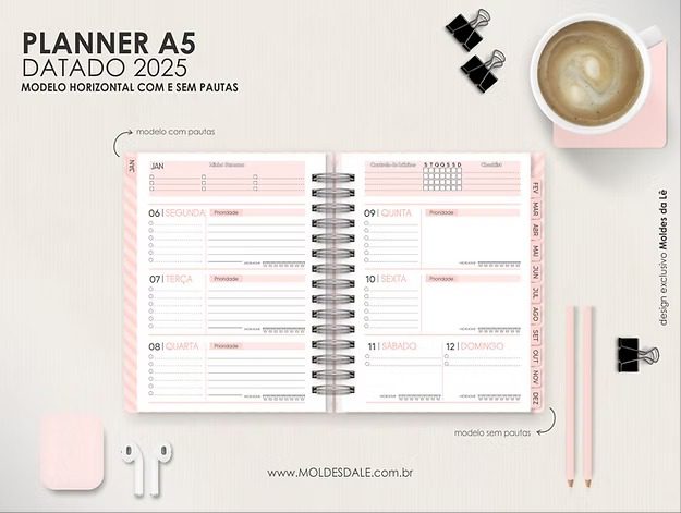 COMBO Planners Datados – Big | A5 | Slim + Capas e Divisórias -Moldes da Lê