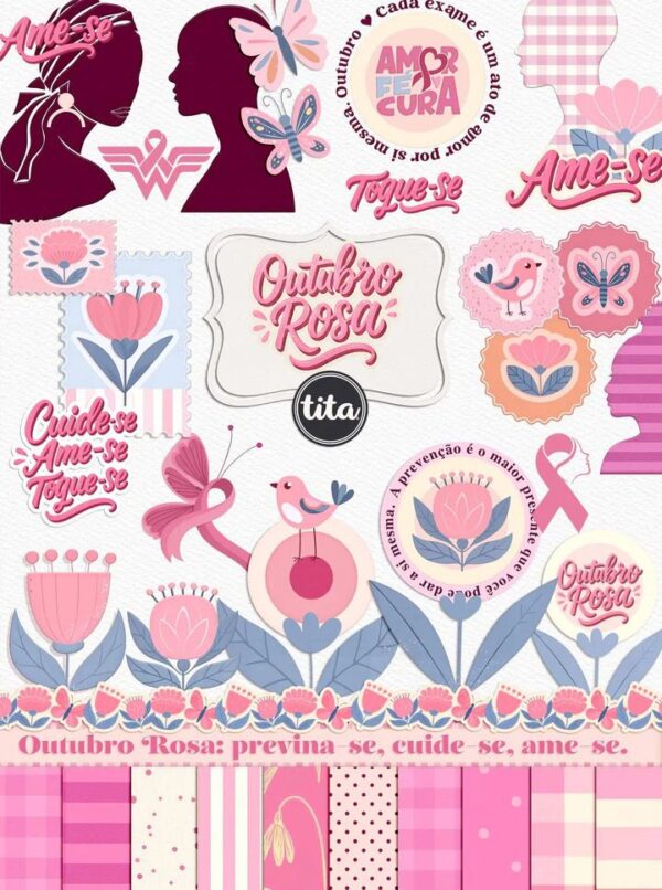 Outubro Rosa 2025 – Combo Ilustrações e Papéis (Tita) - Imagem 2