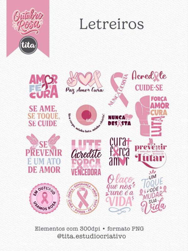 Outubro Rosa 2025 – Combo Ilustrações e Papéis (Tita) - Imagem 3