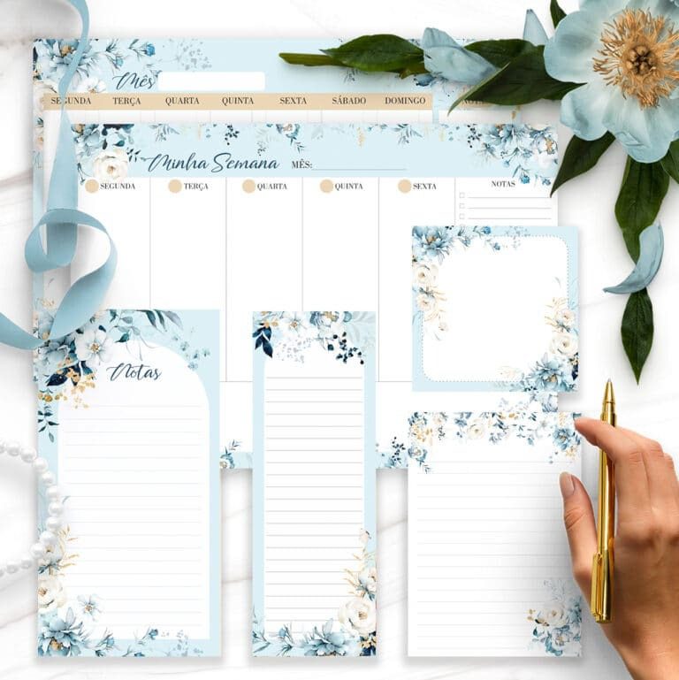 COMBO 8 Agendas 2026 e Permanente com/sem Versículo Floral Azul (Bicho Papel) - Imagem 9