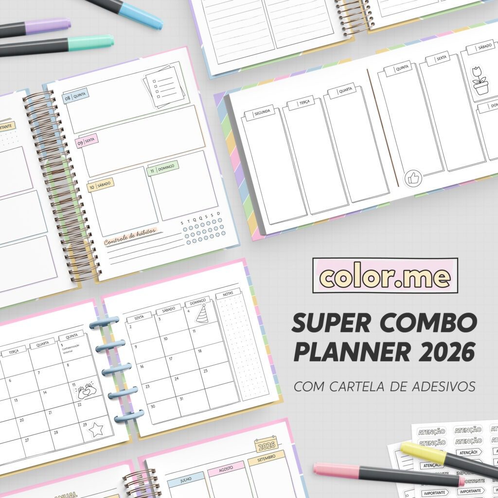 SUPER COMBO Planner Slim para Colorir 2026