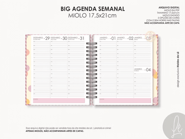 Miolo Big Agenda Visão Semanal 2026 (Moldes da Lê) - Imagem 7