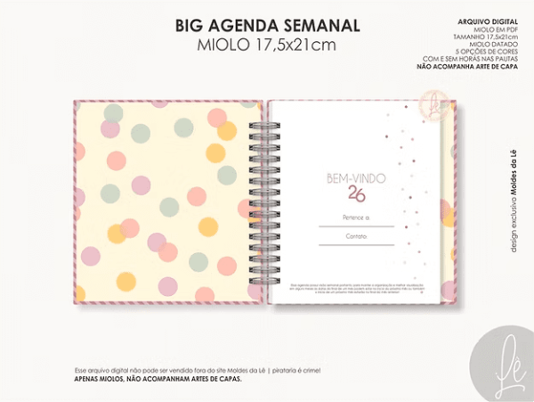 Miolo Big Agenda Visão Semanal 2026 (Moldes da Lê) - Imagem 6