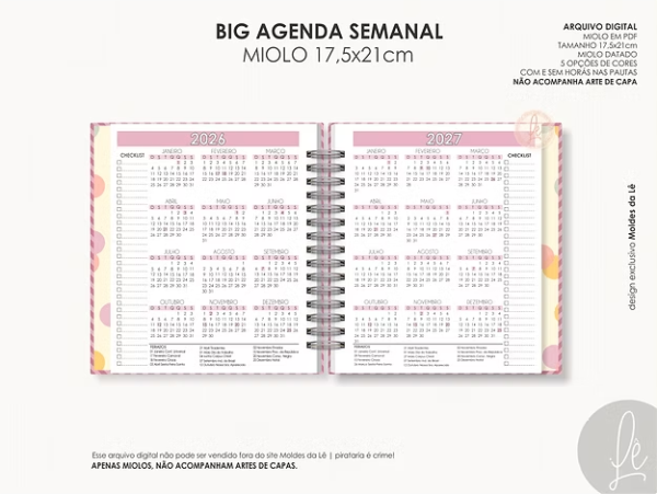 Miolo Big Agenda Visão Semanal 2026 (Moldes da Lê) - Imagem 5