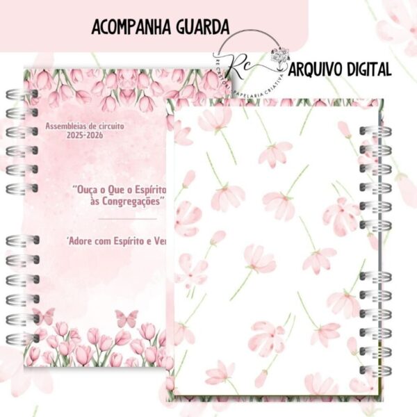 Caderno Assembeia de Circuito 2025/2026 – FLORAL ROSA C/TEMA (Re Castori) - Imagem 3