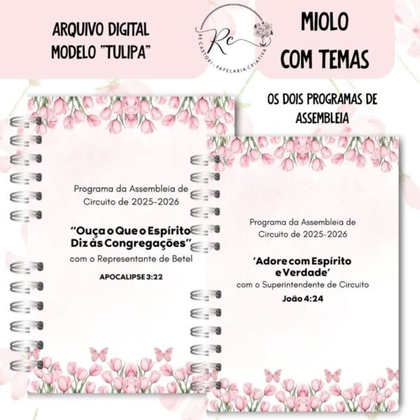Caderno Assembeia de Circuito 2025/2026 – FLORAL ROSA C/TEMA (Re Castori) - Imagem 2