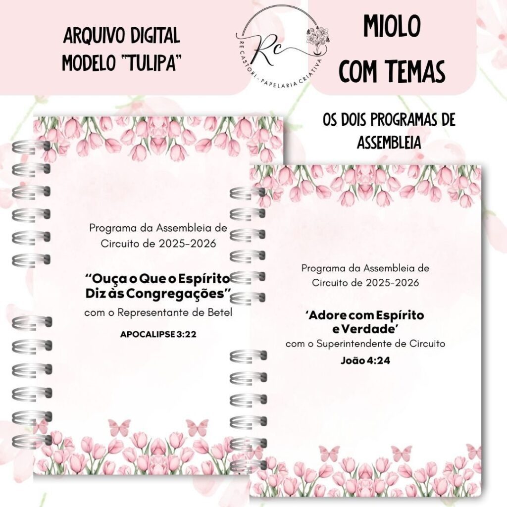 Caderno Assembleia de Circuito 2025/2026 – FLORAL ROSA C/TEMA (Re Castori) - Imagem 2