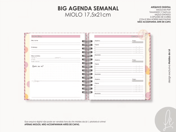 Miolo Big Agenda Visão Semanal 2026 (Moldes da Lê) - Imagem 4