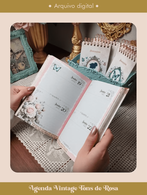 Miolo Agenda Vintage Tons de Rosa 2026 costura (Perfeito Miolo) - Imagem 2