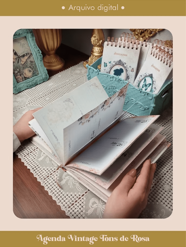 Miolo Agenda Vintage Tons de Rosa 2026 costura (Perfeito Miolo) - Imagem 3