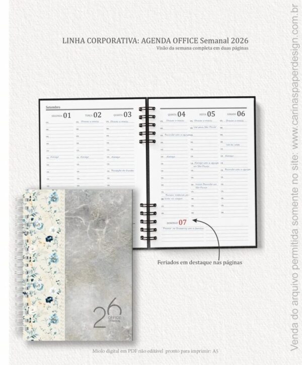 Miolo Agenda Office Semanal 2026 (Carinas Paper) - Imagem 5